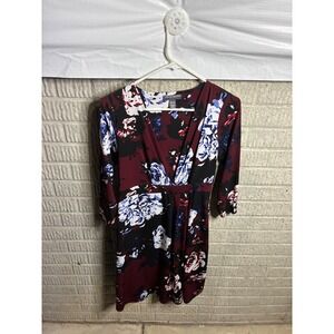 A Pea in the Pod Nursing Floral Wrap Dress Burgundy Blue White Black XS